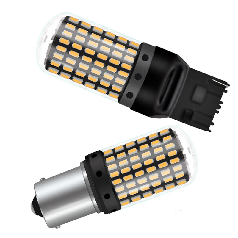 2 шт. светодиодный стоп сигнал 1156 P21W 7440 T20 W21W Янтарный 3014 чипы 144 SMD без гипервспышки