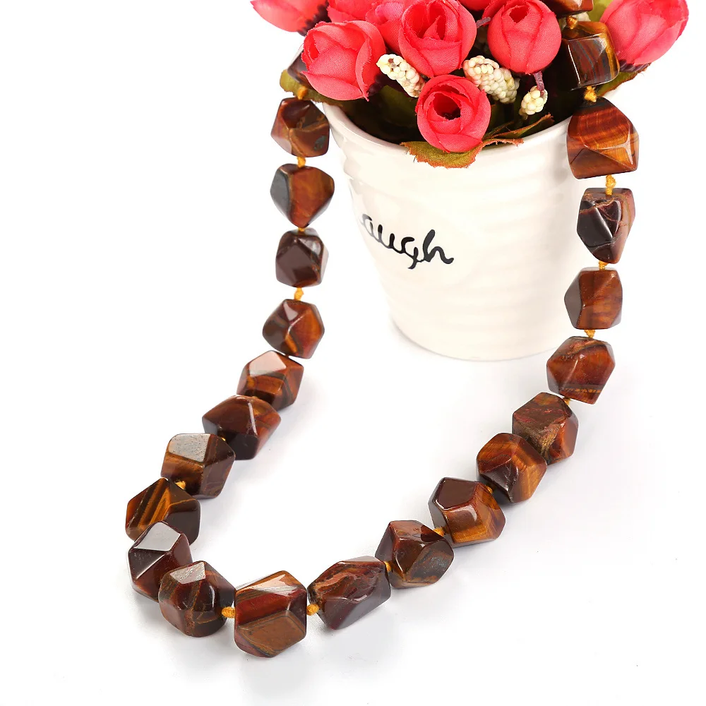 

Fashion Exquisite Amber Necklace Natural Tiger Eye Stone Necklace Crystal Irregular Original Reiki Vintage Classic Men Jewelry