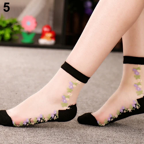 

Fashion Women Socks Summer Cotton Lace Flower Socks Short Thin Transparent Breathable Casual Socks