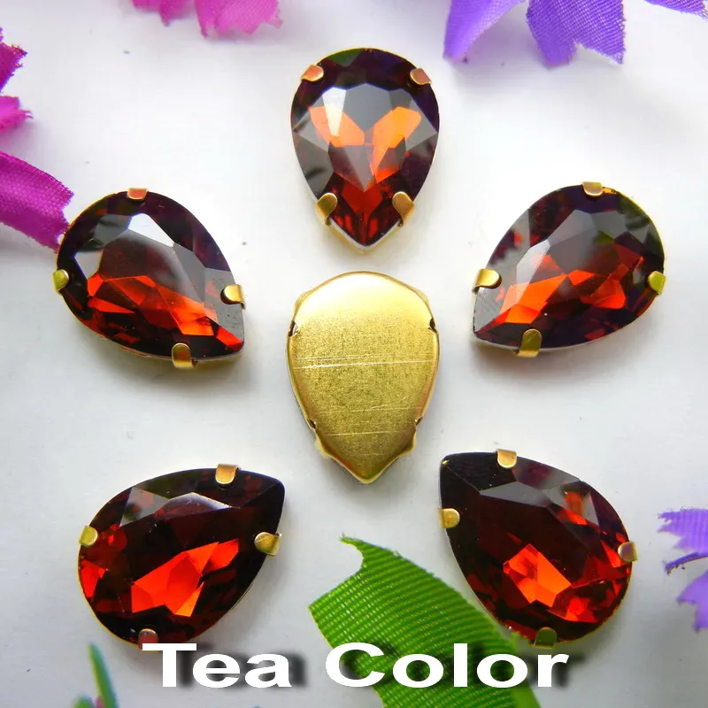 A15 Tea color Красочные стеклянные хрустальные золотые коготки 7 размеров цвета микс каплевидные капли воды капли пришивные стразы для одежды diy отделка - Цвет: A15 Tea color