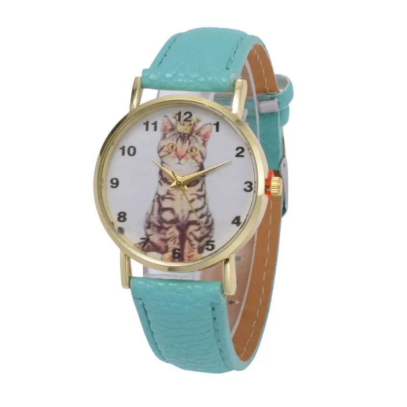 Стильные Relogio Feminino Reloj Mujer женские часы с милым рисунком кота простой роскошный дизайн кварцевые аналоговые круглые наручные часы p50