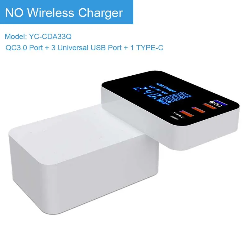 NO Wireless Charger QI Беспроводное зарядное устройство Quick Charge 3,0 Smart usb type C зарядная станция светодиодный дисплей адаптер питания для быстрой зарядки настольное зарядное устройство - Тип штекера: NO Wireless Charger