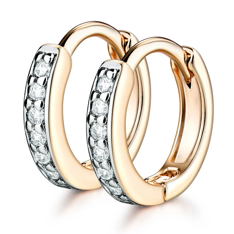 Женские серьги GULICX золотого цвета с белым кристаллом и фианитом E128|circle earrings|earing