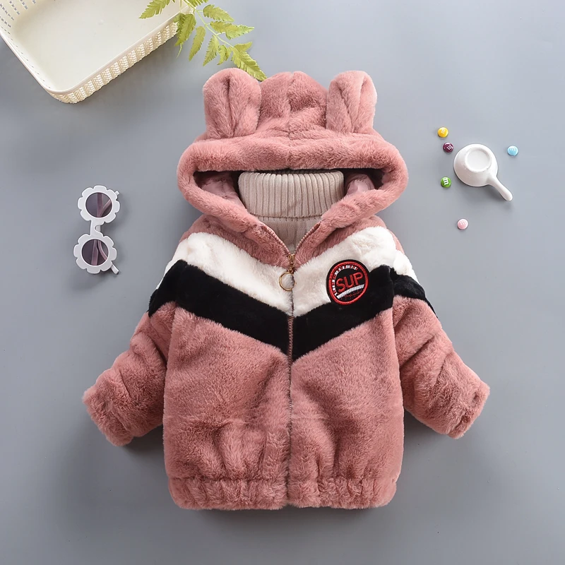 Теплая зимняя куртка для маленьких девочек утепленная бархатная детский зимний
