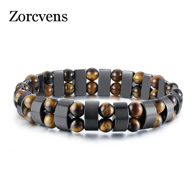 ZORCVENS камни тигровый глаз браслеты для мужчин здоровье Магнитный гематит Обмотка из бусин pulseira masculina