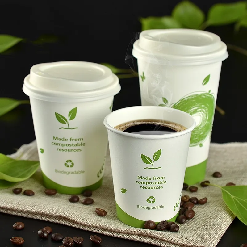 Compostable стаканчики из пла одноразовые бумажные Biodegrade воды кофе молока чая крышка