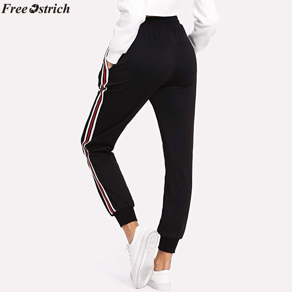 FREE OSTRICH Spring Sweatpants Women Casual Harem Pants Loose Trousers For Women Black Striped Side Sweat Pants Female Plus Size