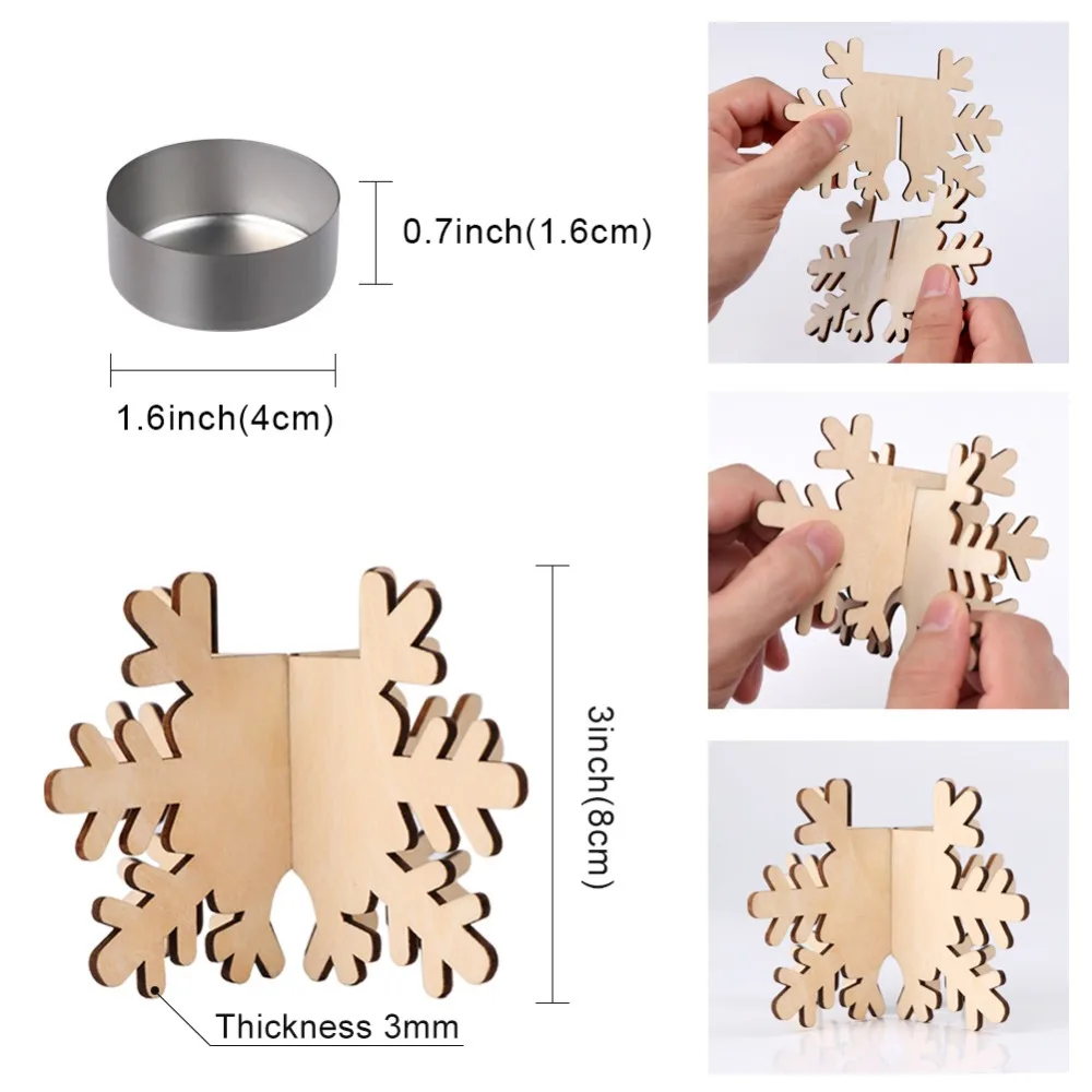 OurWarm 6 шт. DIY деревянный Снежинка, свеча держатели 12x8 см год украшения Деревянные Подсвечники рождественские украшения для дома