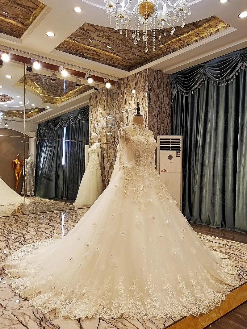 LS37053 свадебное платьеоптовые свадебные мантии высокой шеи длинным рукавом корсет закрытие назад открыть отверстие кружева края юбки свадебное платье