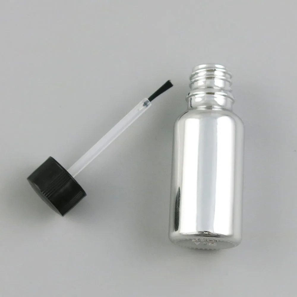 

200 x 5ml 10ml 20ml 30ml 50ml 100ml Refillable Silver Glass Bottle With Brush Cap 1OZ 2/3oz Glass Cosmetic Nail polish Bottle