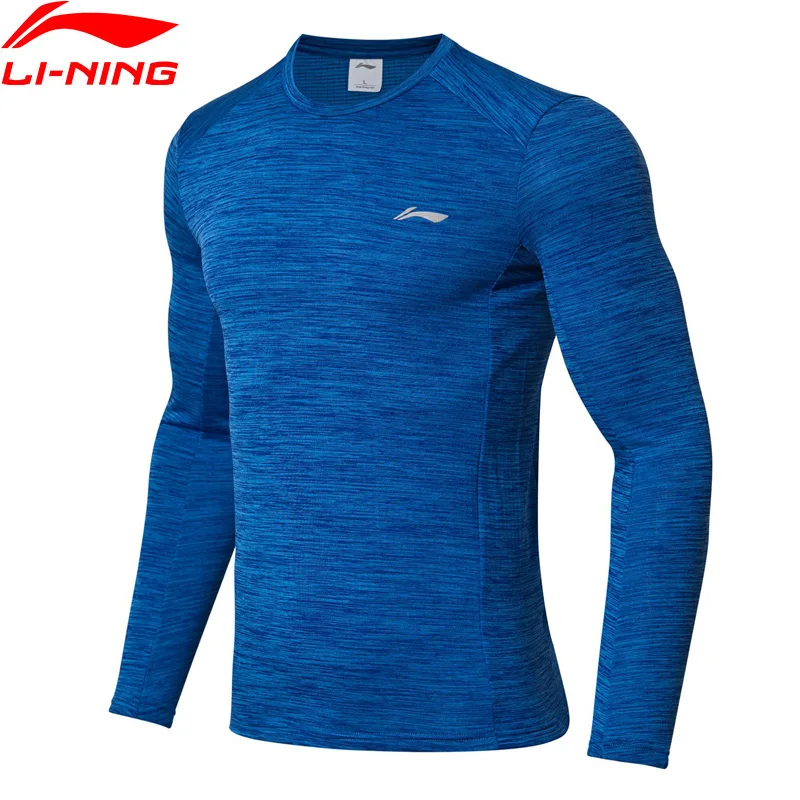 Li-Ning Мужская футболка для бега, длинный рукав, теплый корпус, 95% полиэстер, 5% спандекс, обычная посадка, подкладка, спортивные топы ATLN141 MTL996