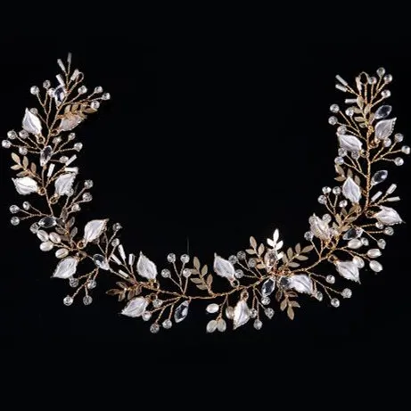 Новое поступление золотые листья свадебные волосы лоза высокое качество ручная