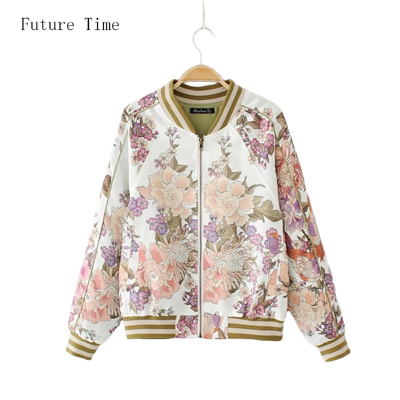 Фото Будущее время куртка бомбер Цветочный принт женские куртки осень 2017 г. модные