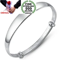 omhxzj wholesale fashion jewelry woman kpop star smooth fine 999 sterling silver adjustable bracelet bangles gift sz16