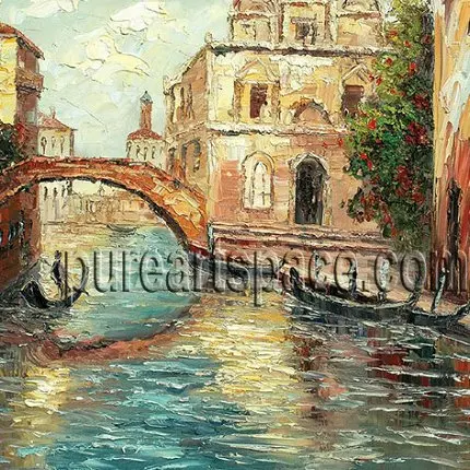

Boats in Venice -Wholesale palette knife Bridge And Architecture Hand Painted oil paintings