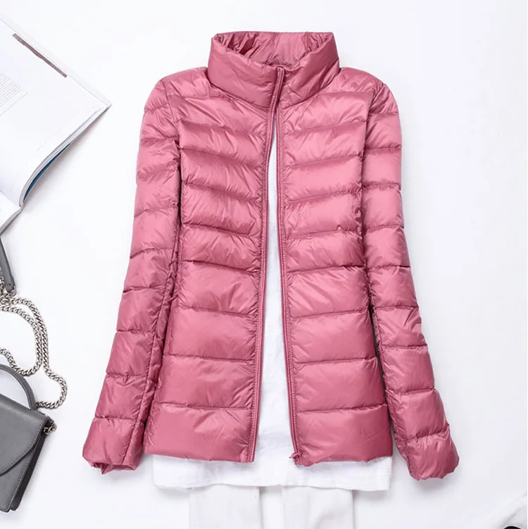 

FOLOBE 2020 fashion women keep warm Super light thin 80% White duck down jacket/femininity Stand collar Large size down coat