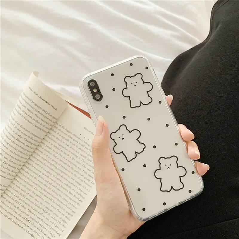 INS Корея супер огонь карамельный цвет медведь чехол для телефона iphone Xs MAX XR X 6 6s 7 8 plus милый волновой точка прозрачный мягкий ТПУ задняя крышка