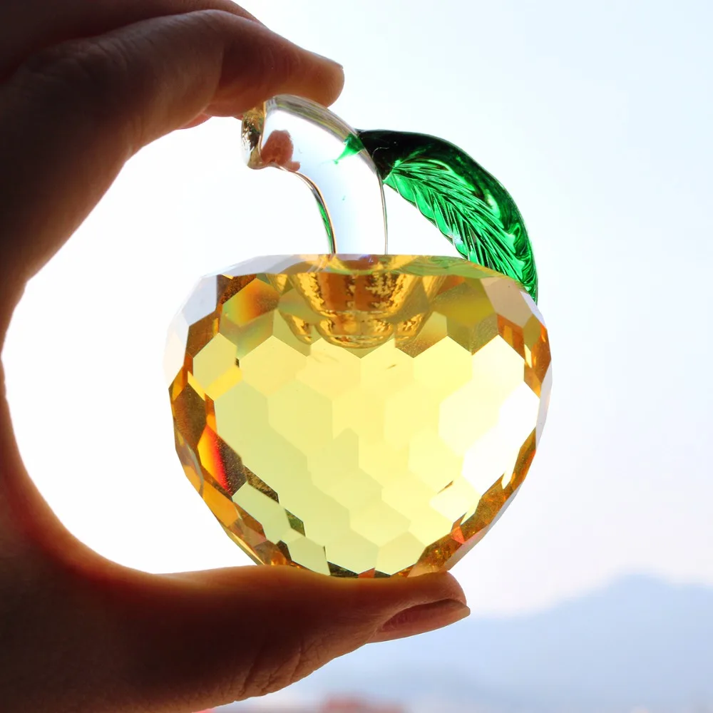 C&ampH New Christmas Gifts 40mm 3D Crystal Yellow Apple Paperweights for Figurine Ornaments Glass Crafts Office Desktop Decor | Дом и сад