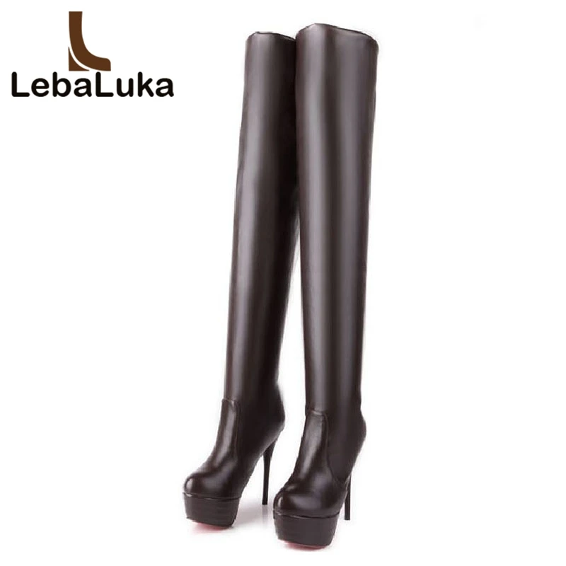 Tuyoki Office Lady High Heel Boots Platform Warm Winter Shoes Women Over Knee Thigh Thin Footwear Size 34-39 | Обувь