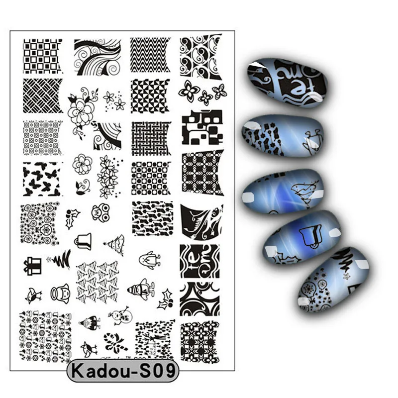 KADOUS9 1 шт. пластины для штамповки ногтей 9,5*14,5 см геометрические буквы 3D DIY дизайн ногтей штамп штамповка шаблон изображения пластины - Цвет: KADOUS9