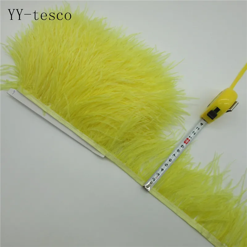 yellow YY-tesco 1 ярдов натуральный страусиное перо отделка Лента с бахромой для свадебного украшения платья/одежды аксессуары перо ленты Diy - Цвет: yellow