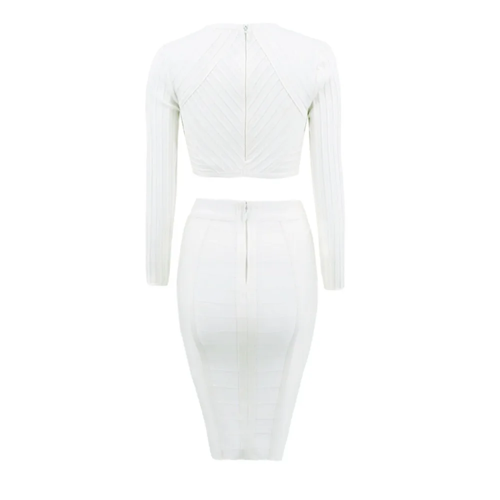 Комплект из 2 предметов: Бандажное платье с длинным рукавом белого цвета в стиле