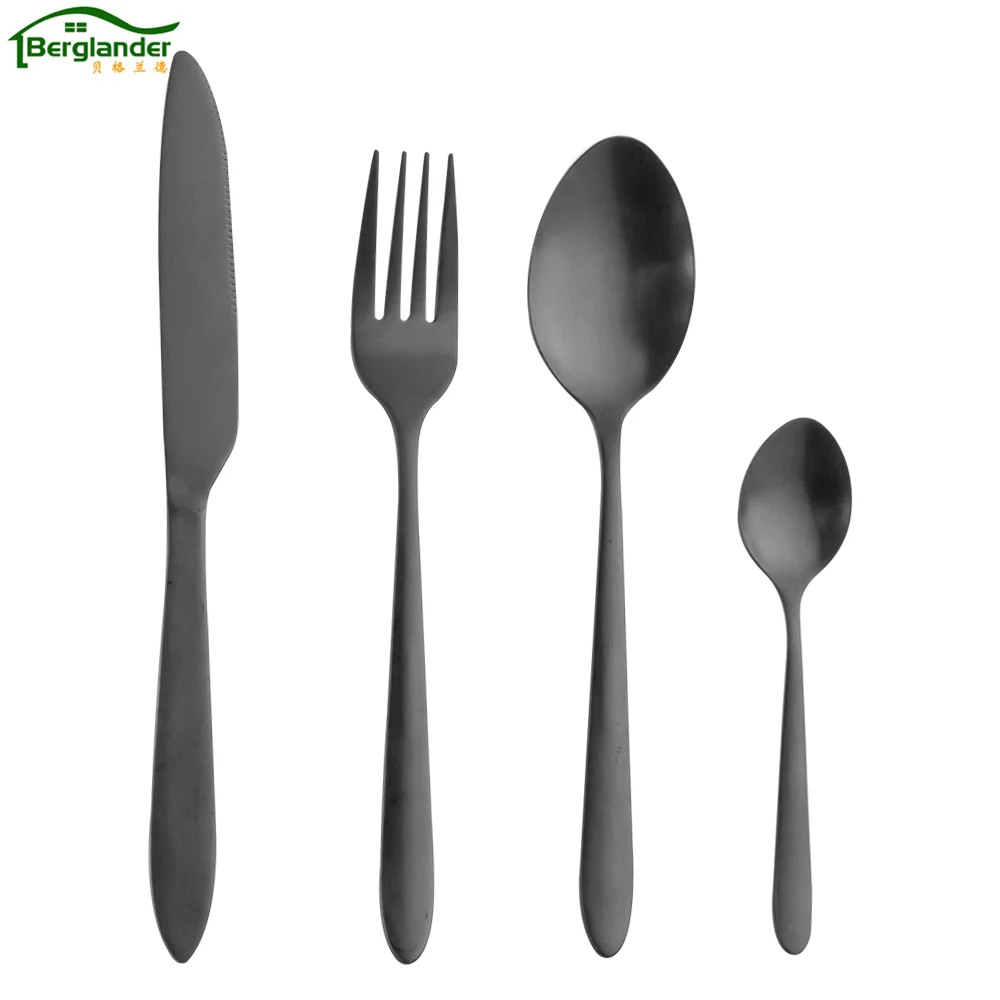 BERGLANDER 4Pcs/set Stainless Steel Black Cutlery Set Dinnerware Western Food Tableware Dinner Knife and Fork | Дом и сад