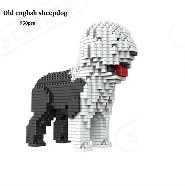 Old english sheepdog Монтажные блоки модель животного игрушка-корги собака мини блок такса Алмазные Кирпичи Шнауцер детские подарки Рождественский подарок Pet Shop - Цвет: Old english sheepdog