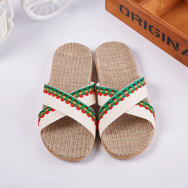 

New summer women's linen slides indoor outdoor non-slip fashion sweat-absorbent breathable slippers