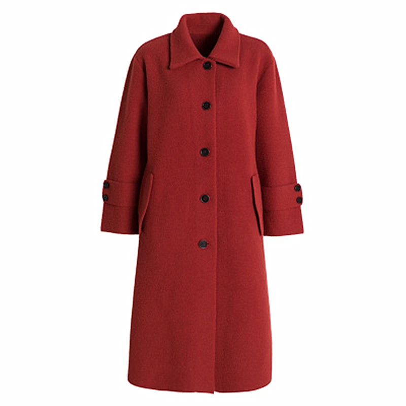 Зимнее длинное шерстяное пальто трикотажное имитация двусторонней шерсти