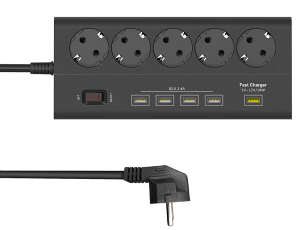 Евро 5 Сетевой фильтр питания с 5 быстрой зарядкой 3.0 USB порта и розеткой расширения 5