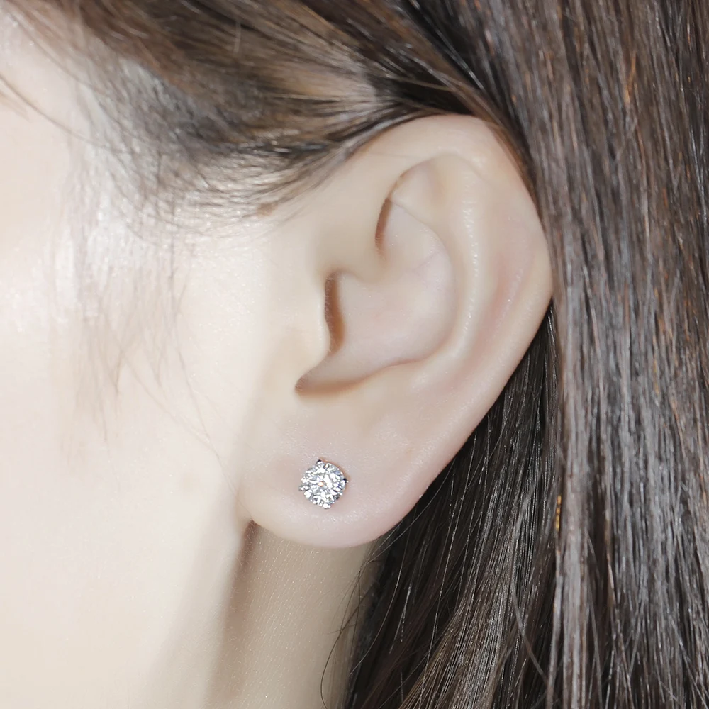 Серьги-гвоздики с муассантом DovEggs Elengant 14 K 585 белые золотые 1CTW 5 мм | Украшения и