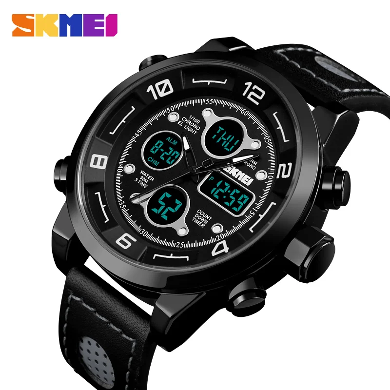 SKMEI Men Sports Digital Countdown Fitness Watch Three Time Chronograph Stopwatch Dial Clock Electronic Relogio Masculino|Мужские