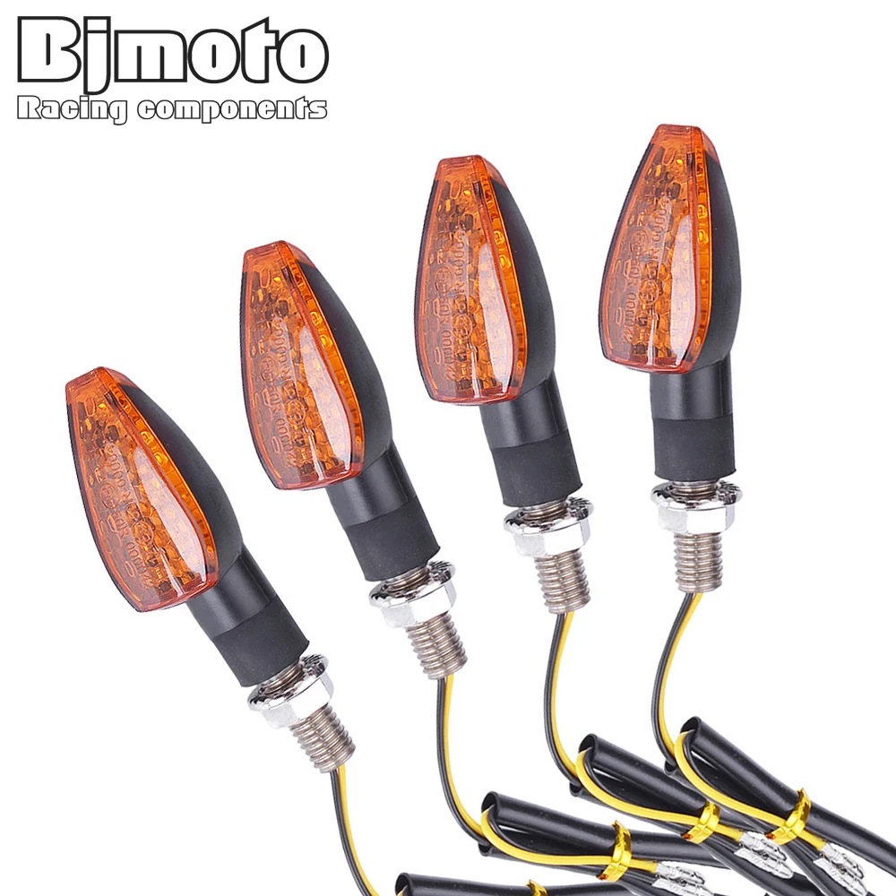 Короткие желтые мотоциклетные светодиодные индикаторы поворота BJMOTO 4 шт. мигалки