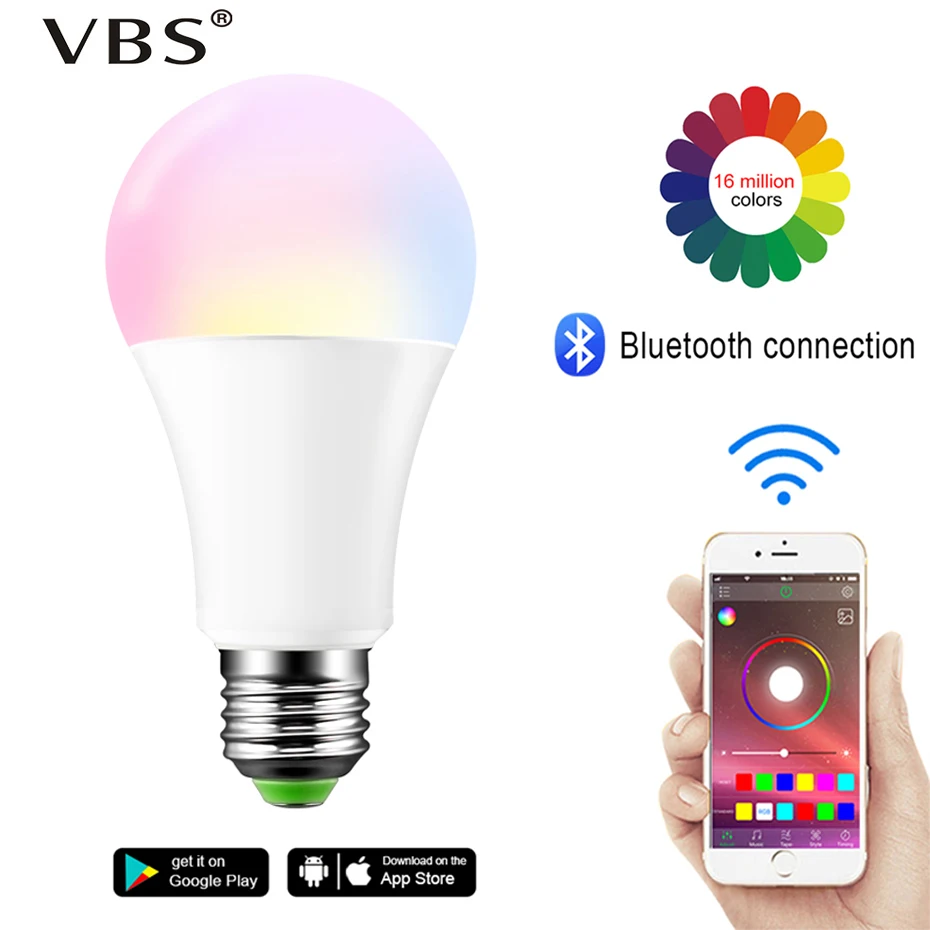 Умная лампа E27 B22 светодиодный Беспроводной Bluetooth4.0 с регулируемой яркостью 15 Вт RGB лампы Google Home приложение Управление Разноцветные Изменение ночной Светильник