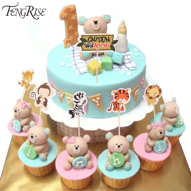FENGRISE 24 шт. сафари джунгли животное кекс топперы выбирает День рождения украшения