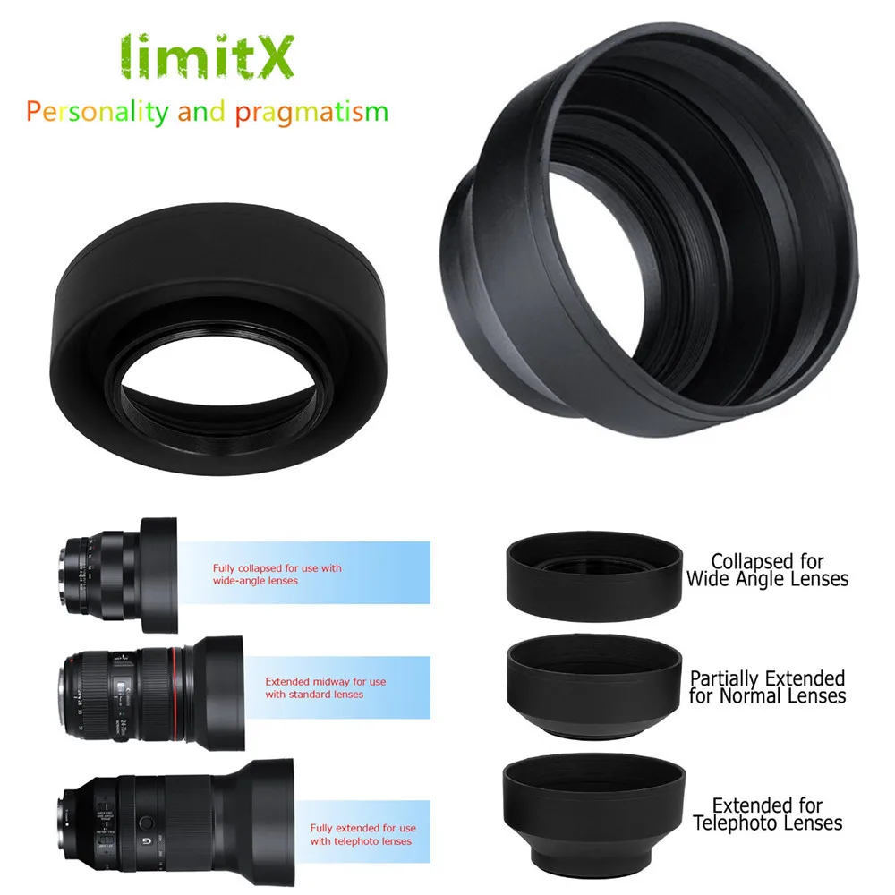 3 ступенчатая складная Резиновая бленда limitX в 1 для цифровой камеры Panasonic LUMIX DC FZ80
