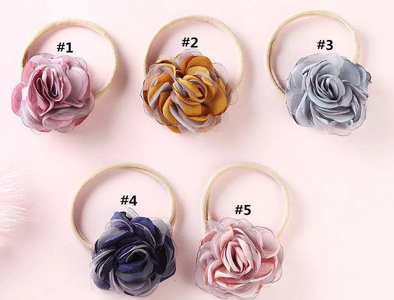 

24pcs/lot Newborn Burned Flower Headband Girls Soft Nylon Headband Children Kids Lace rose Flower Headbands Headwear