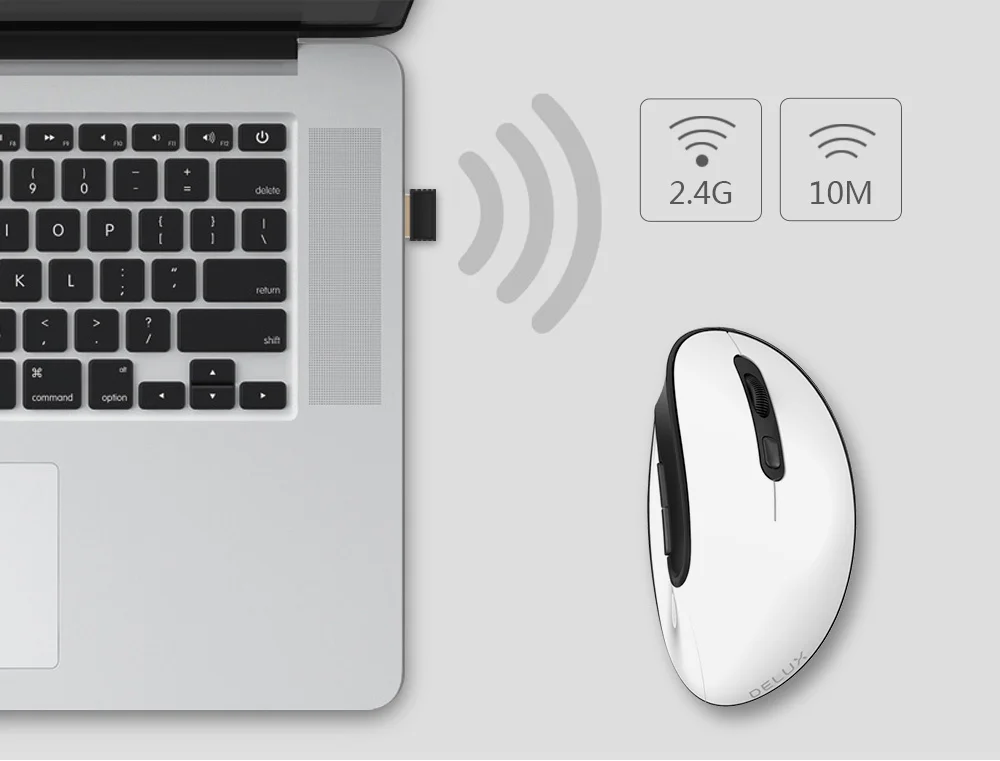 Delux M618SE 2,4G Беспроводная белая мышь 6 кнопок эргономичная Вертикальная оптическая офисная USB мышь для windows 2000/XP/Vista/7/8/10