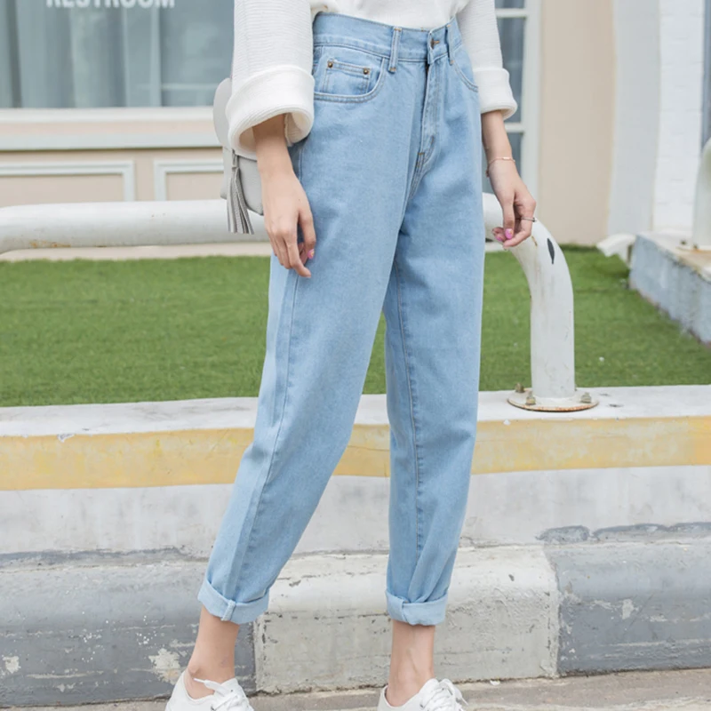 2017 плюс размер женские свободные талии шаровары джинсы отверстие женщина