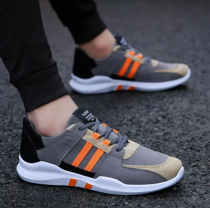 Gray and orange Новинка; повседневная обувь на плоской подошве; Мужская парусиновая повседневная обувь на шнуровке; Мужская обувь; сезон весна-осень; мужские кроссовки - Цвет: Gray and orange