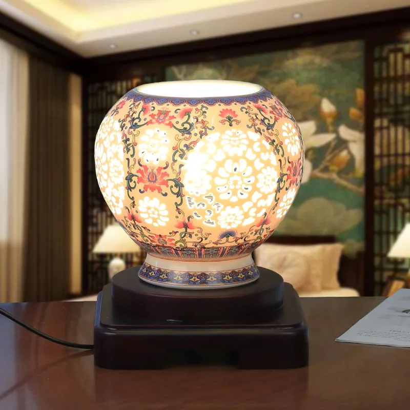 

Free Shipping Hand Carved Ivory Color Glazed Chinese Porcelain Ceramic Bedside Table Lamps