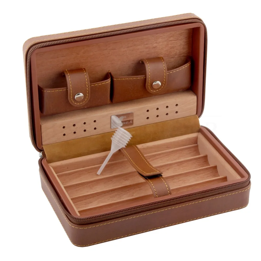 COHIBA Humidor коробка для сигар Дорожный Чехол для сигар из кожи кедра коробка для сигар с увлажнителем набор аксессуаров