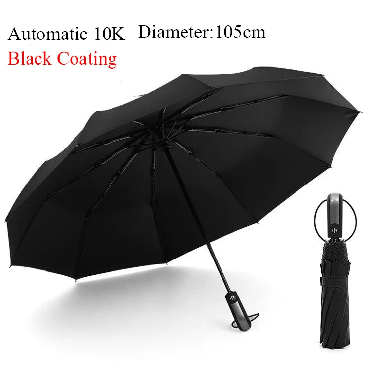 BCA10KBlack Автоматический зонт Роскошные Мужские зонты складной УФ Зонт черное покрытие большие зонты для женщин ветрозащитный дропшиппинг руководство - Цвет: BCA10KBlack
