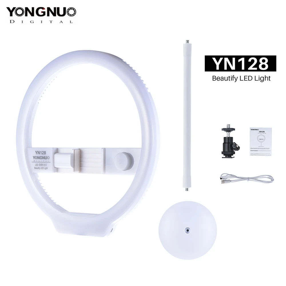 

YONGNUO YN128 мобильный телефон светодиодсветильник лампа для красоты 3200K-5500K Регулируемая Цветовая температура кольцевой свет для смартфонов