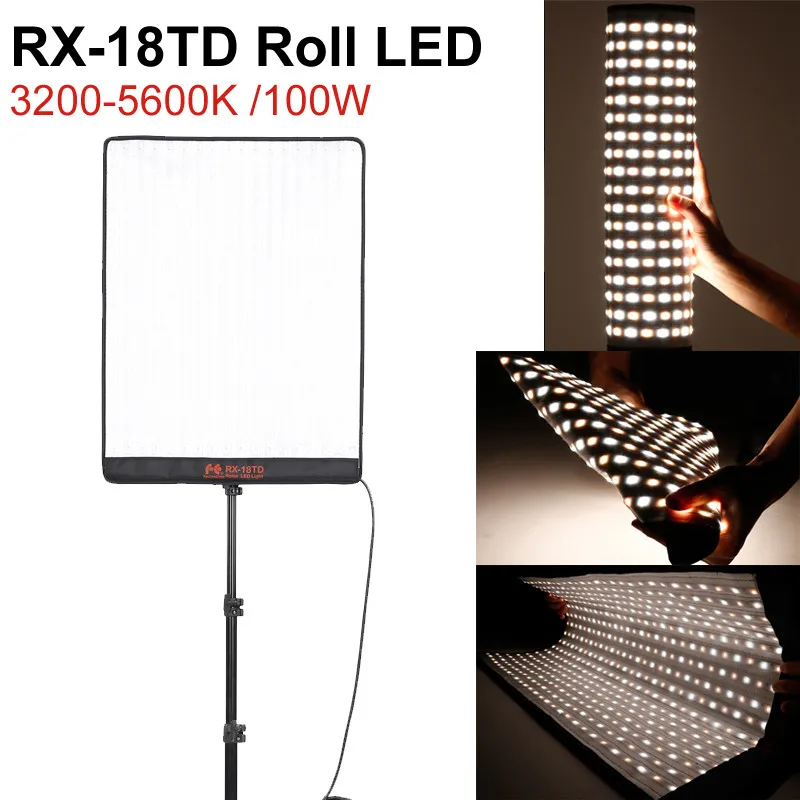 FalconEyes RX 18TD 100W 504pcs гибкий светодиодный рулон Video 3200K 5600K Light rollabel Cloth Lamp & LCD Touch Screen