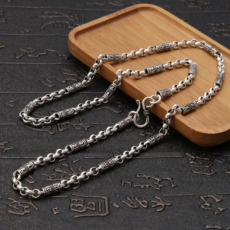 

925 sterling silver jewellery vintage Chinese style fashion necklace for men personality Om mani padme hum 4.5mm wide Chain