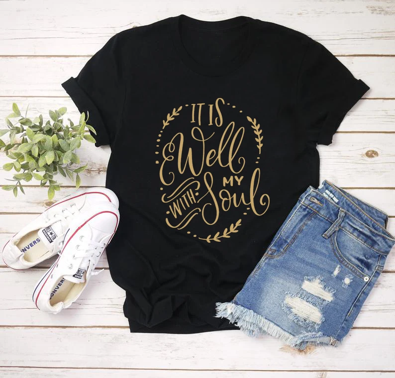 It is well with my soul Футболка Кристиан повседневное стильное религиозные футболка