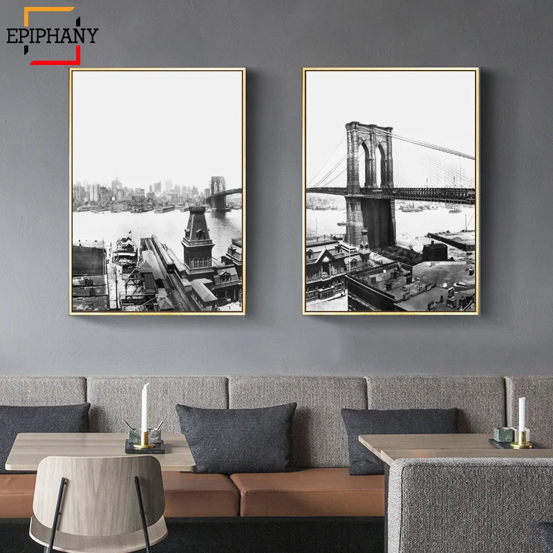 Бруклинский плакат с изображением моста Современная Настенная живопись на