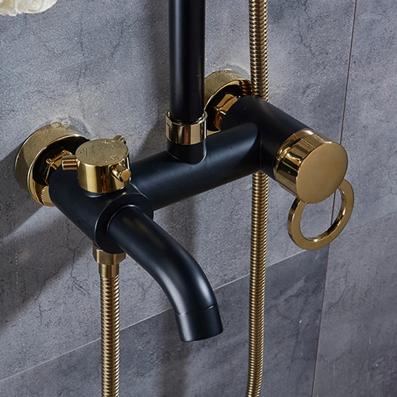 

Rozin Brass Golden Shower Faucet Rainfall Bathroom Shower Set Shower Mixer Tap Black Gold Rainfall Shower System Hot Cold Mixer